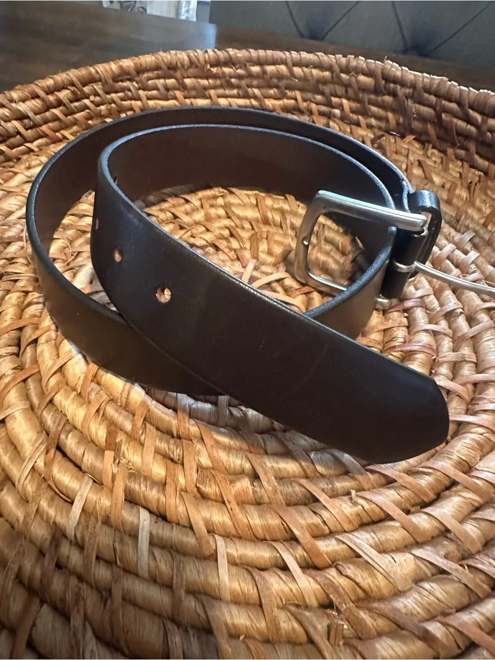 Classic Black Leather Men's Belt with Silver Buckle
